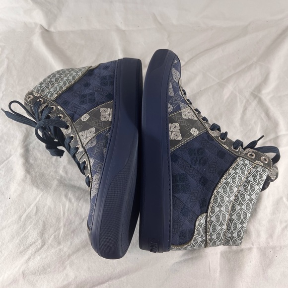 JIMMY CHOO Navy Blue Pattern Canvas Leather High Top Sneakers Marked as 45 12US - Picture 10 of 15